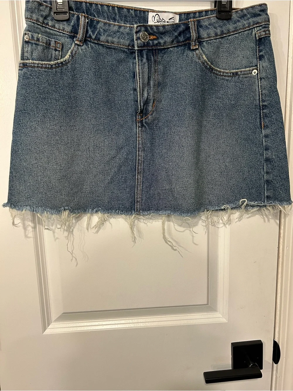 Frayed Hem Denim Mini Skirt - Blue